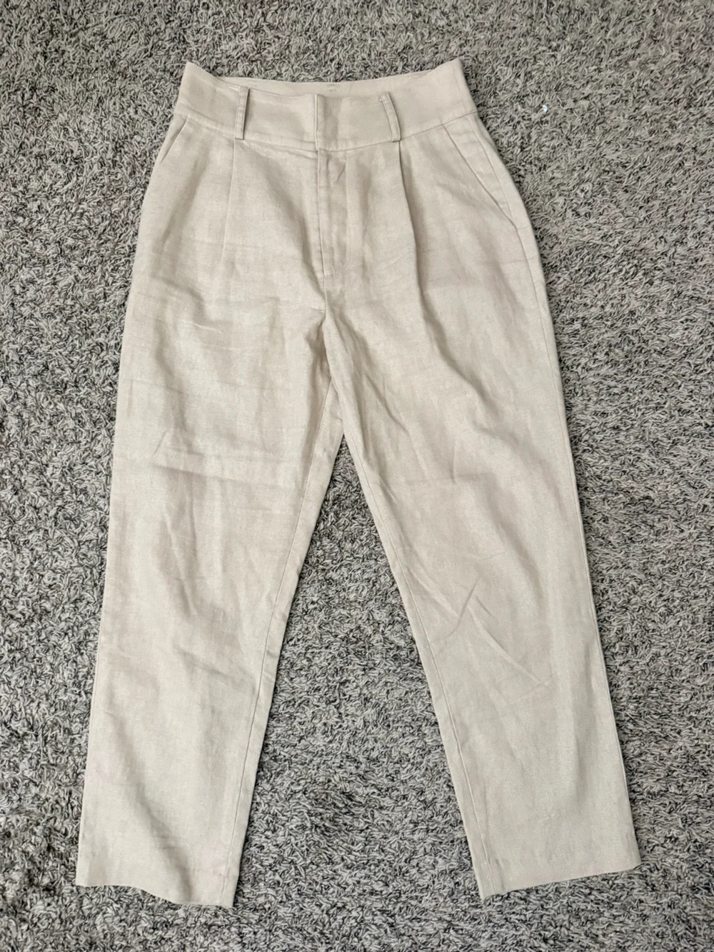 Anine Bing Linen Blend Beige High-Waist Paperbag Trousers - Size 36